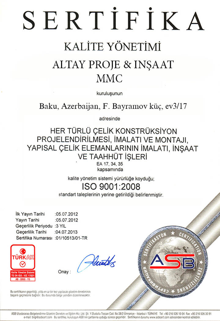 Kalite Yönetim Sertifikası